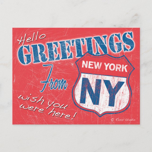 Postal "Hola, saludos desde Nueva York", NY Retro (Anverso)