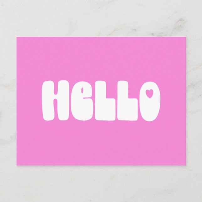 Postal Hola simple tipografía retro saludo en rosa (Anverso)
