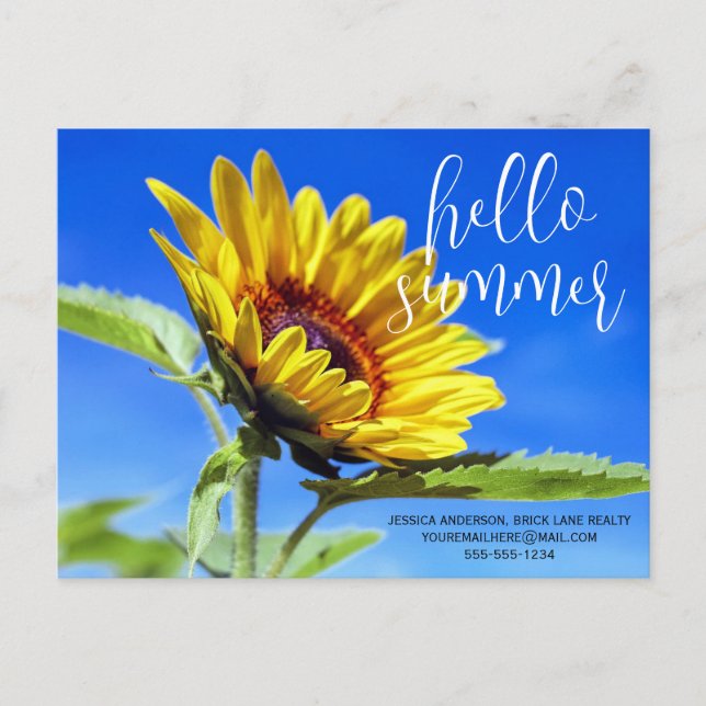 Postal Hola Sunflower de negocios promocionales de verano (Anverso)