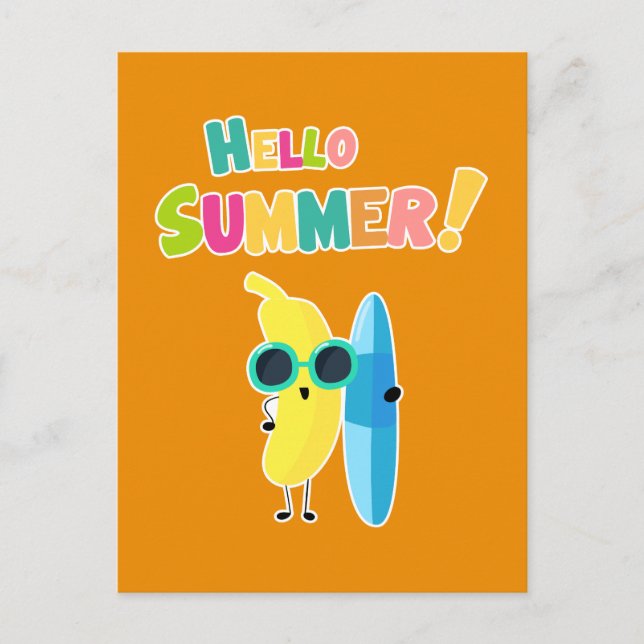 Postal ¡Hola Verano! Banana Divertida Vacación Fresca  (Anverso)