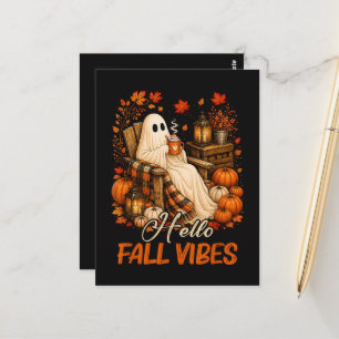 Postal Hola Vibraciones de Otoño Fantasma Lindo Calabaza