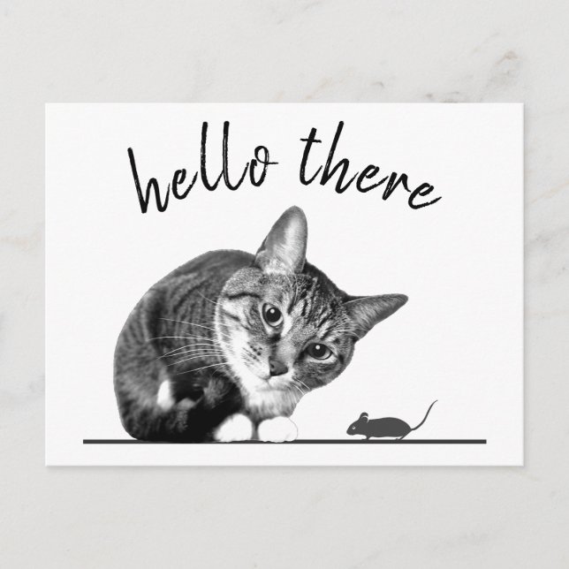 Postal Hola y adiós gato y ratón lindo gato gracioso (Anverso)