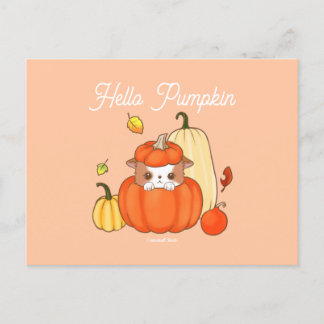 Postal Hola zapatilla de calabaza en un Kawaii de calabaz