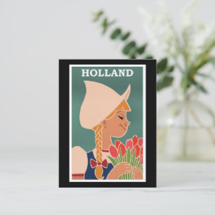 Postal Holanda, cartel vintage, chica holandesa con tulip