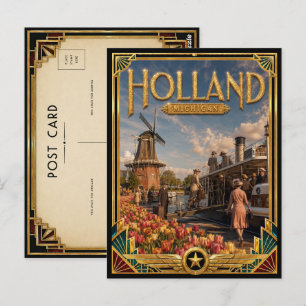 Postal Holanda Michigan Arte Deco Vintage Edad Dorada