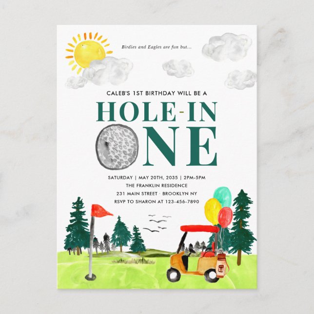 Postal Hole In One Golf Boy Golfing Par-tee Primer Cumple (Anverso)