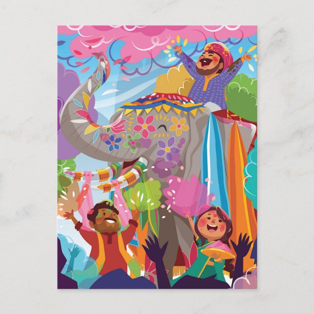 Postal Holi Hai pinta elefante en masa (Anverso)