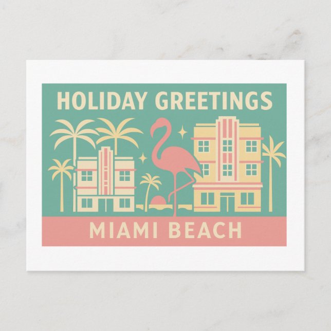 Postal Holiday Greetings Miami Beach Art Deco Postcard (Anverso)