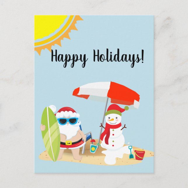 Postal Holidays Tropical Beach Snowman Santa Navidades (Anverso)