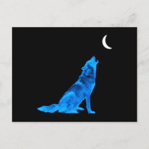 Postal Holling de lobo azul en la luna