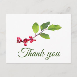 Postal Holly berries branch con follaje gracias