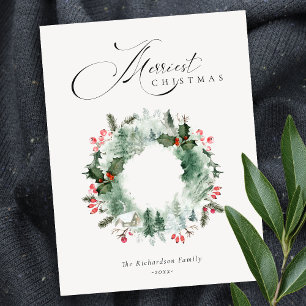 Postal Holly Berries Pine Tree Red Navidad Wreath