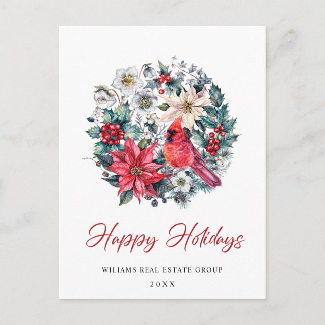 Postal Holly Berry Cardinal Navidades Saludo Corporativo (Anverso)