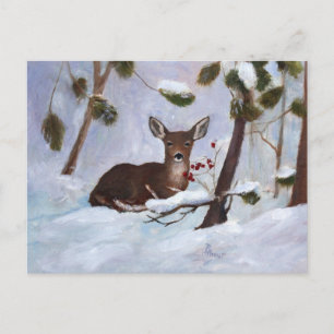 Postal Holly Berry Deer Postcard