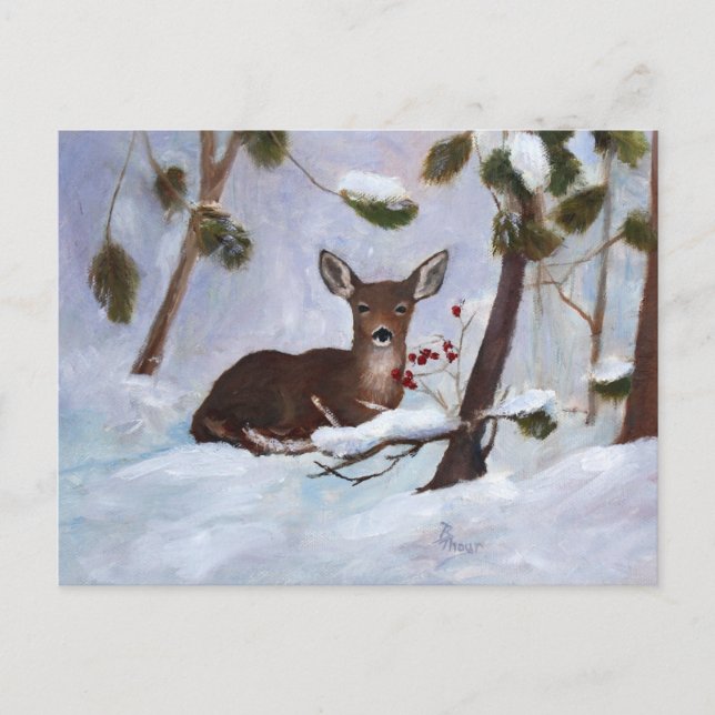 Postal Holly Berry Deer Postcard (Anverso)
