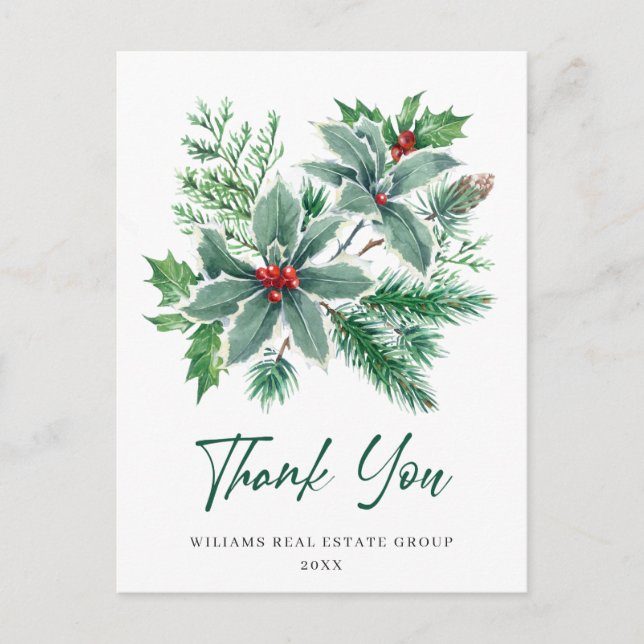 Postal Holly Berry Navidades Holiday Gracias (Anverso)