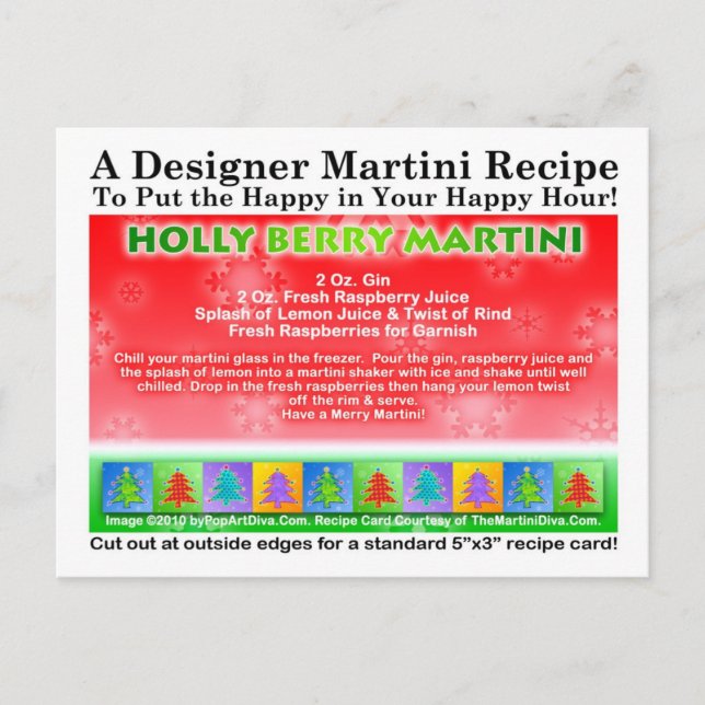 Postal Holly Berry Navidades Martini Postcard (Anverso)