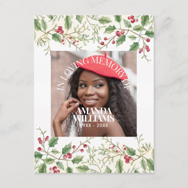Postal Holly Berry Personalized Photo Memorial Christmas (Anverso)