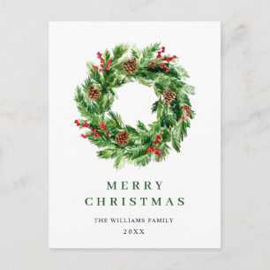 Postal Holly Berry Pine Cones Navidades Wreath