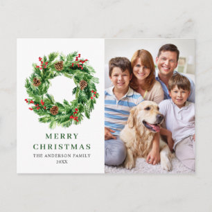 Postal Holly Berry Pine Cones Navidades Wreath FOTO