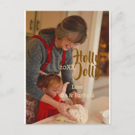 Postal Holly Jolly family holiday photo beige year naboho