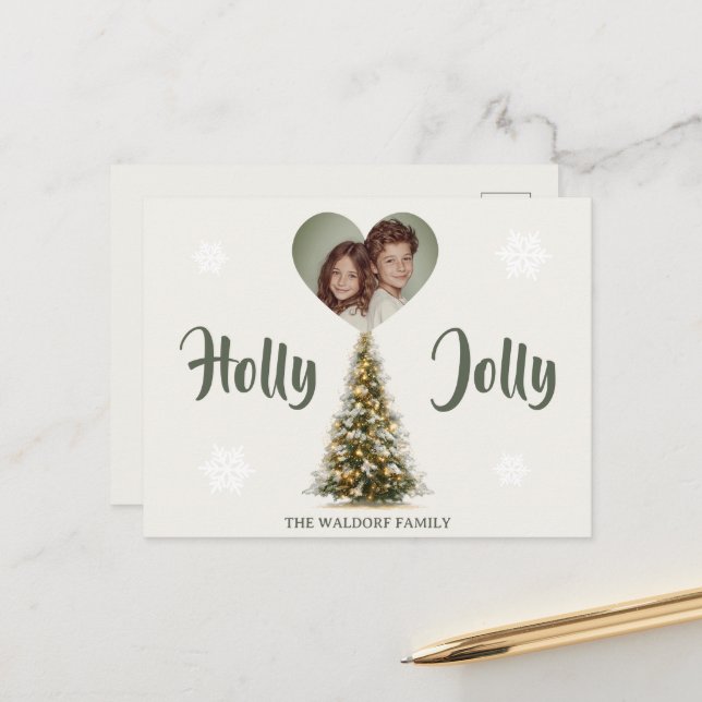 Postal Holly Jolly Family Photo | Custom Holiday Card (Anverso/Reverso In Situ)