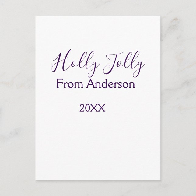Postal Holly Jolly holidays add name family year purple s (Anverso)