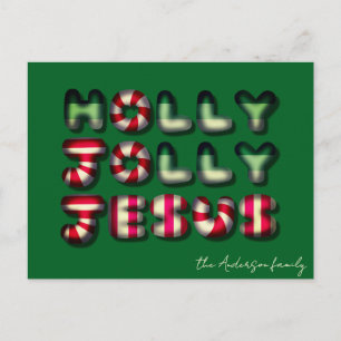 Postal Holly Jolly Jesus saludo de Navidad óptico 3D 