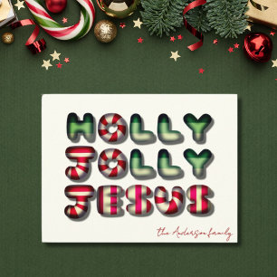 Postal Holly Jolly Jesus saludo de Navidad óptico 3D
