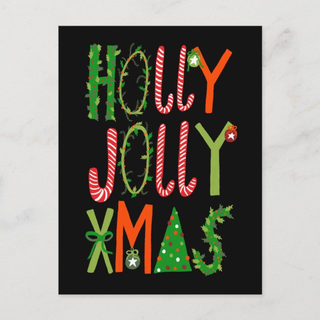 Postal HOLLY JOLLY XMAS Dulces Navidades de vacaciones (Anverso)