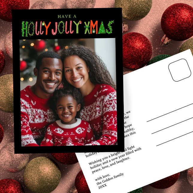 Postal HOLLY JOLLY XMAS Holiday Christmas CUSTOM Photo (HOLLY JOLLY XMAS Holiday Christmas CUSTOM Photo Postcard
)