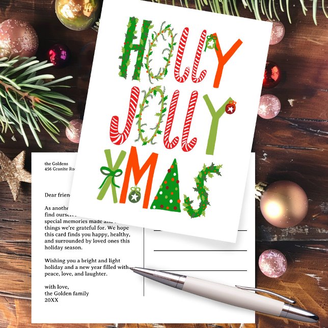 Postal HOLLY JOLLY XMAS Lettering Navidades PERSONALIZADO (HOLLY JOLLY XMAS Lettering Christmas CUSTOM Non-Photo Holiday Postcard
)