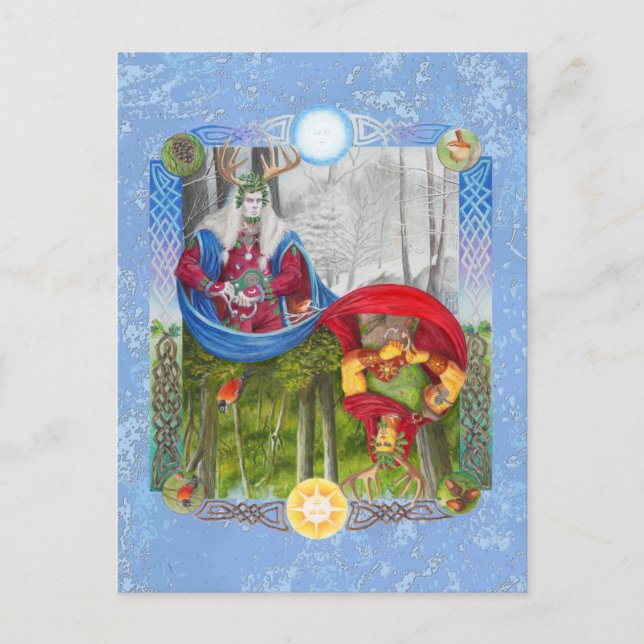 Postal Holly King and Oak King Double Portrait mini print (Anverso)