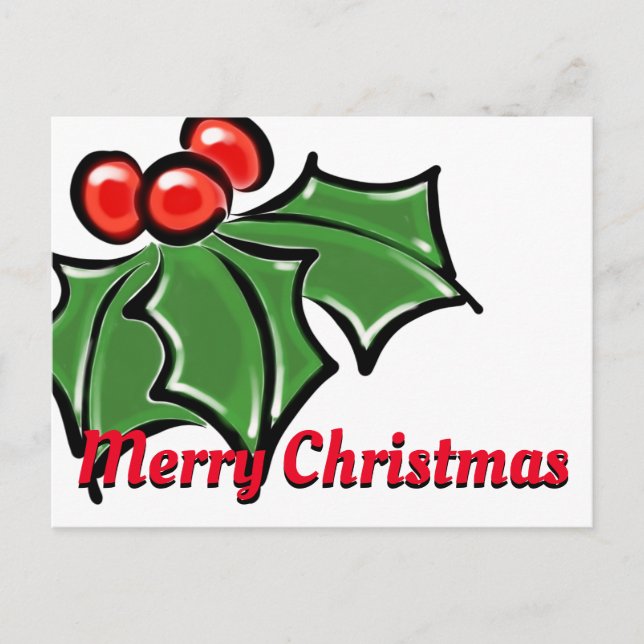 Postal Holly Leaves, Holly berries, diseño de vacaciones  (Anverso)