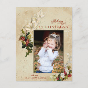 Postal Holly Merry, estilo vintage, foto navideña