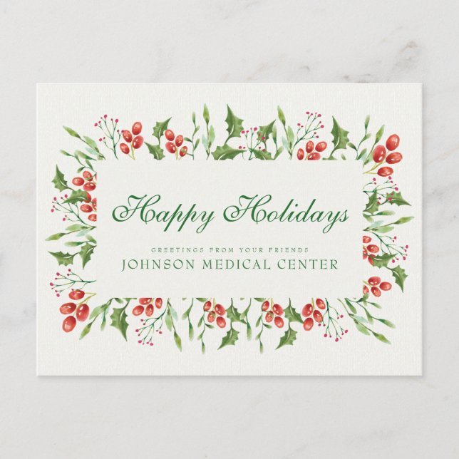 Postal Holly Pine & Berry | Medical Holiday Greetings (Anverso)