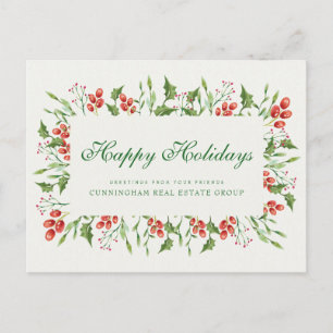 Postal Holly Pine & Berry   Saludos de vacaciones