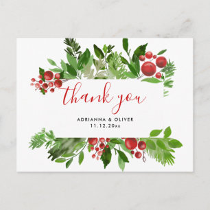 Postal Holly Red Berry Navidades Boda moderno gracias