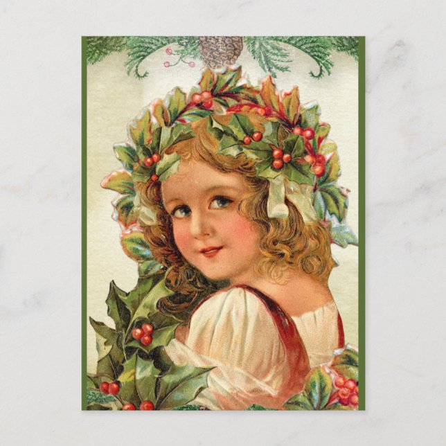 Postal Holly, una vieja niña navideña en el pelo (Anverso)