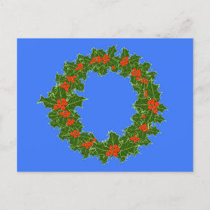 Postal Holly Wreath y Berries rojas para Navidades