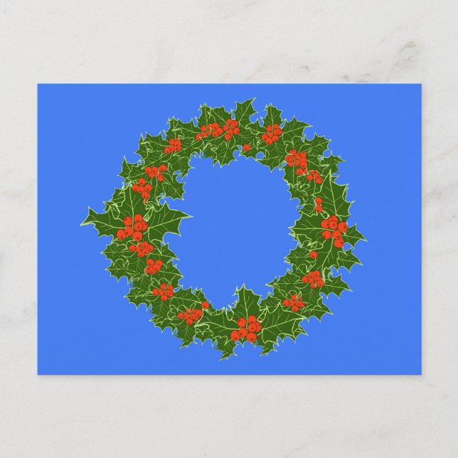 Postal Holly Wreath y Berries rojas para Navidades (Anverso)