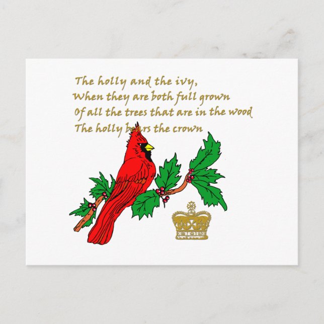 Postal Holly y el Ivy Ilustrados en ropa y regalos (Anverso)