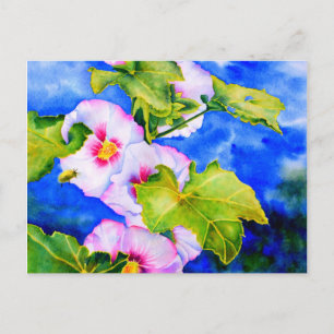 Postal Hollyhocks de acuarela elegante