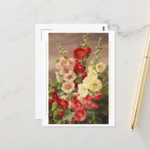 Postal Hollyhocks rojo, blanco y rosa, Christensen