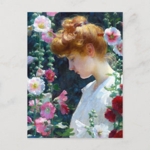 Postal Hollyhocks y Sunlight Charles Courtney Curran