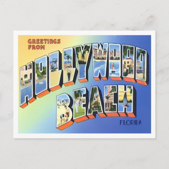 Postal Hollywood Beach, Florida Vintage Big Letters (Anverso)