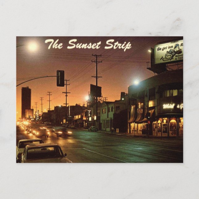 Postal Hollywood CA Sunset Strip 1960 Retro Vintage (Anverso)