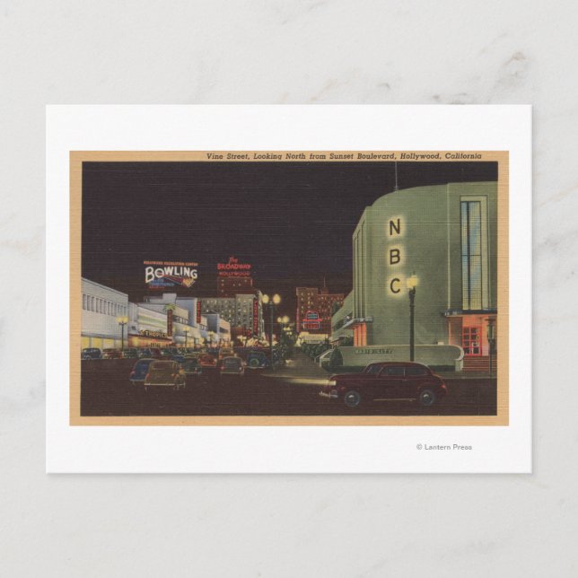 Postal Hollywood, CA - Vine Street desde Sunset (Anverso)