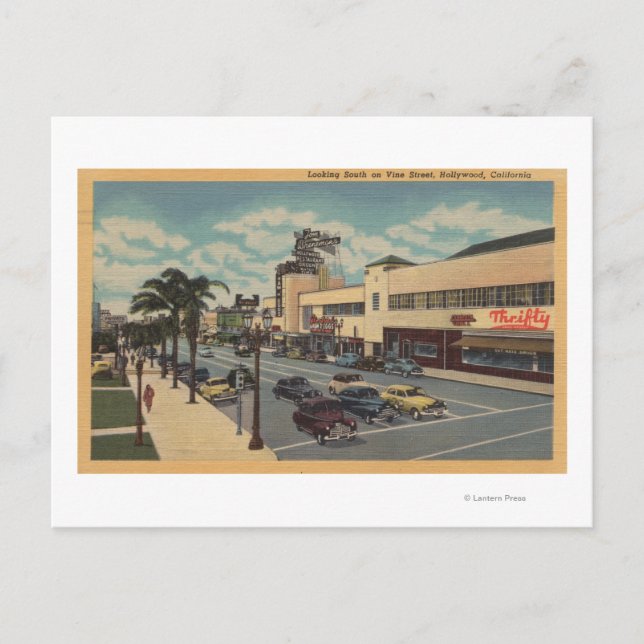 Postal Hollywood, CALooking South en Vine Street View (Anverso)
