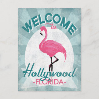 Postal Hollywood Florida Pink Flamingo Retro